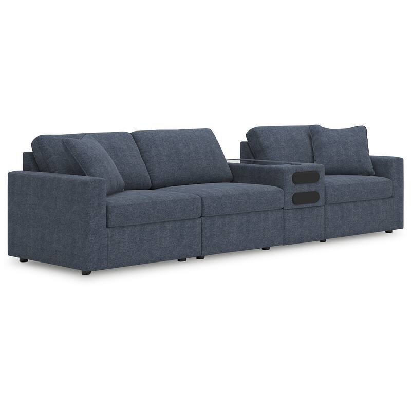 Signature Design by Ashley Modmax 4-Piece Sectional with Audio Console - 125"W x 37"D x 36"H - Blue