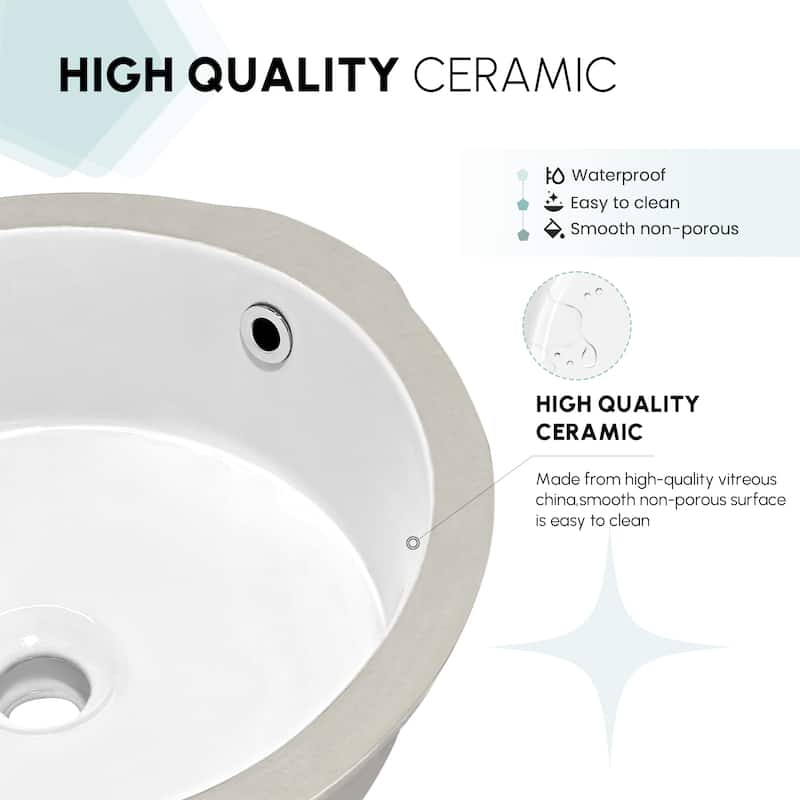 Marseille Circular Ceramic Undermount Bathroom Sink with Overflow - 15.4"L x 15.4"W