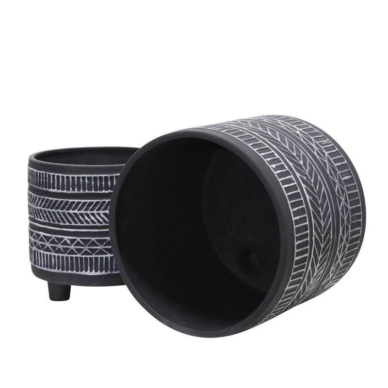 6/8" Tribal Look Footed Planter,Set of 2