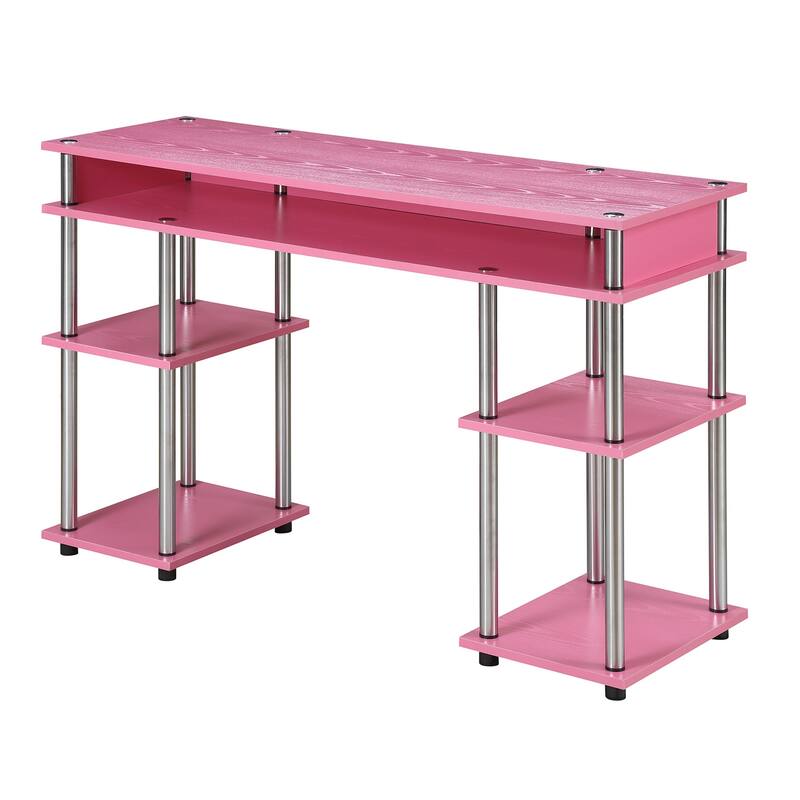 Retro Desk with Shelves - Home Office Computer Desk, Corner Vanity Nail Table - 47" Cherry Finish