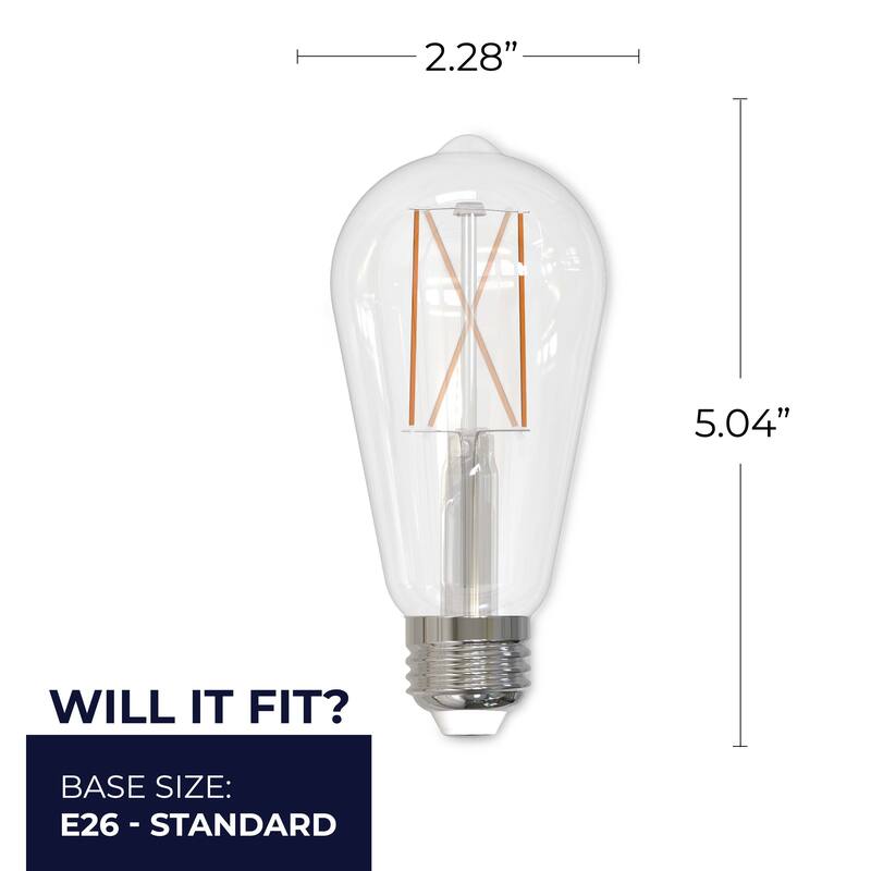 Bulbrite Pack of (2) 8.5 Watt Dimmable Clear Filament ST18 Medium (E26) LED Bulb - 850 Lumens, 3000K, and 90 CRI - Soft White