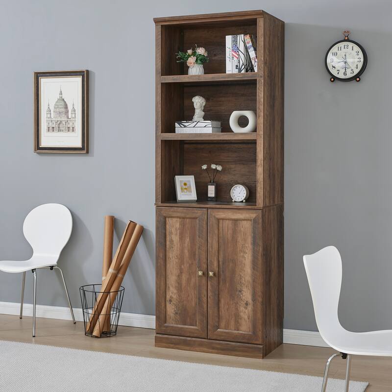 3 Open Shelves Bookcase Side Cabinet Storage Shelves,1 Doors Bookshelf with USB Port,Suitable for Home Office Storage