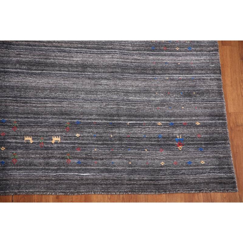 Striped Gabbeh Oriental Square Area Rug Hand-Knotted Wool Carpet - 8'1" x 7'10"