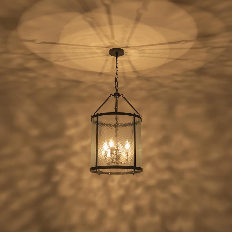 4 - Light Farmhouse Lantern Glass Drum Chandelier for Entryway