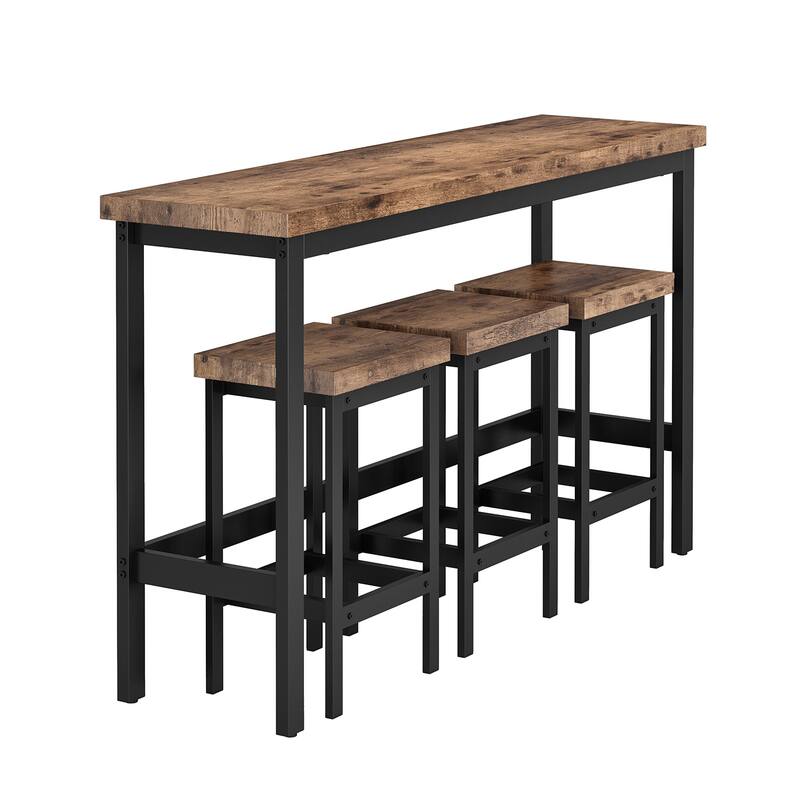 Counter Height Extra Long Dining Table Set with 3 Stools