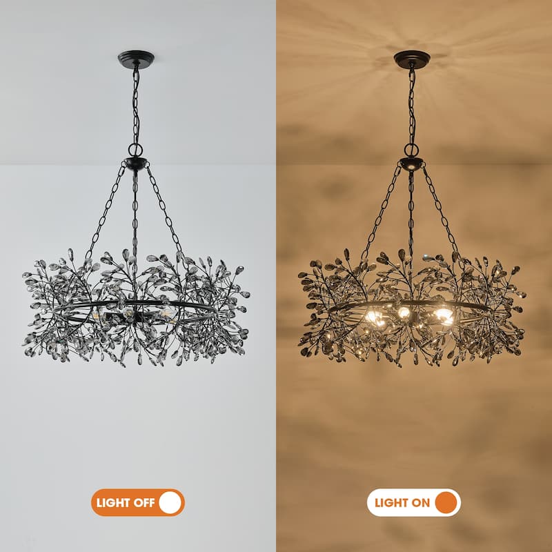 30.7" Modern Glam Black Crystal Branch Chandelier - 30.7" D x 30.7" W x 28.94" H