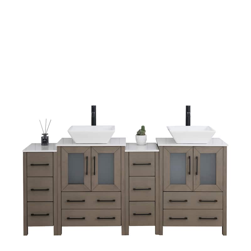 Vanity Art 72" Double Sink Bathroom Vanity Set with Engineered Marble Top and Free Mirror - 72 W X 18.5 D X 31.1 H