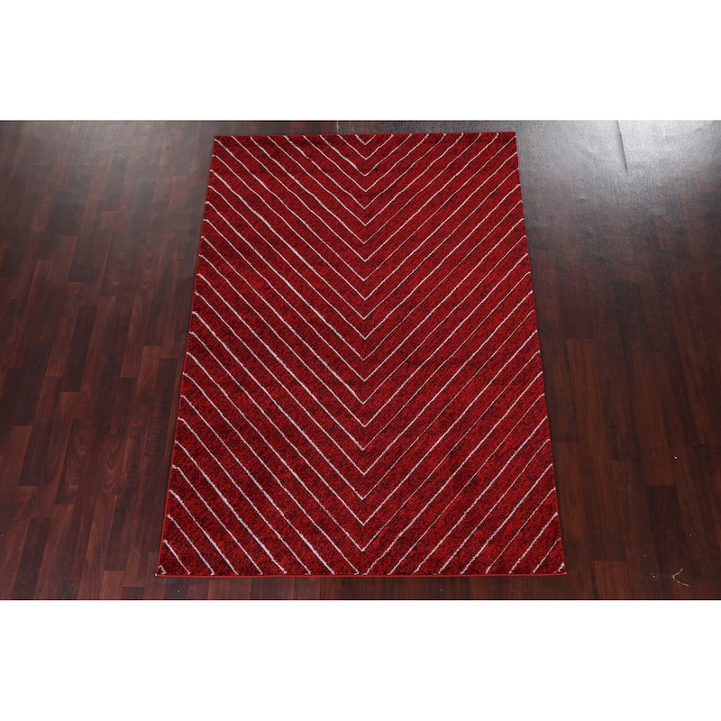 Red Chevron Style Transitional Oriental Turkish Rug Modern Carpet
