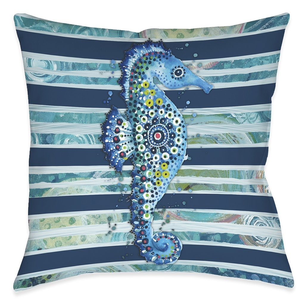 17" Square 100% Cotton Oceano Fish Print Cushion Nautical Style Marine Blue