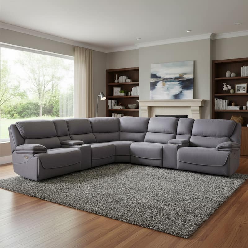 Levi Grey Transitional Upholstered Power Reclining Sectional Sofa