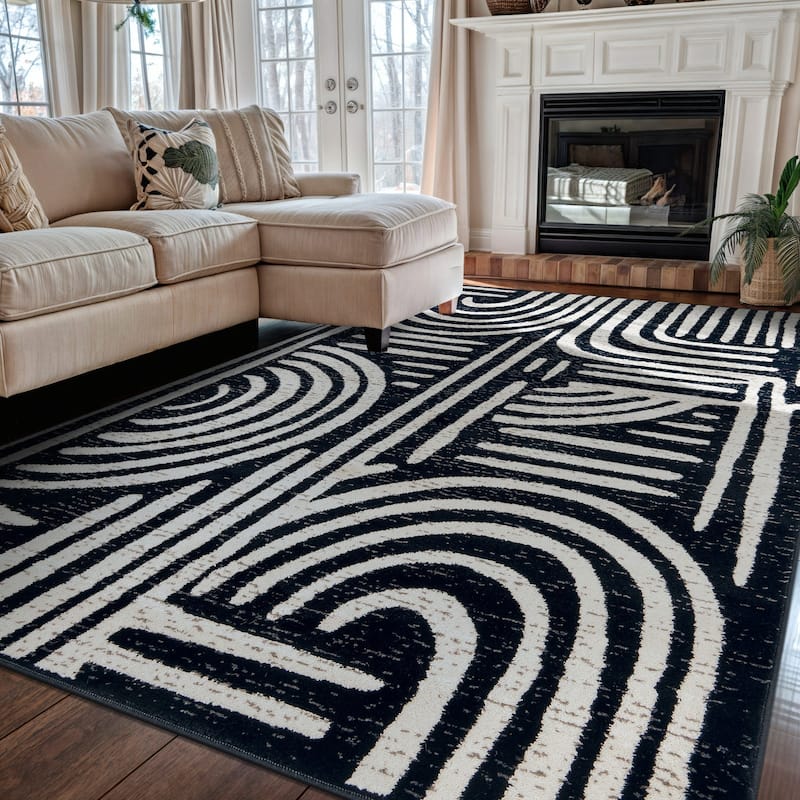 Contemporary Black Ivory Gray Area Rug, Stylish for Any Room