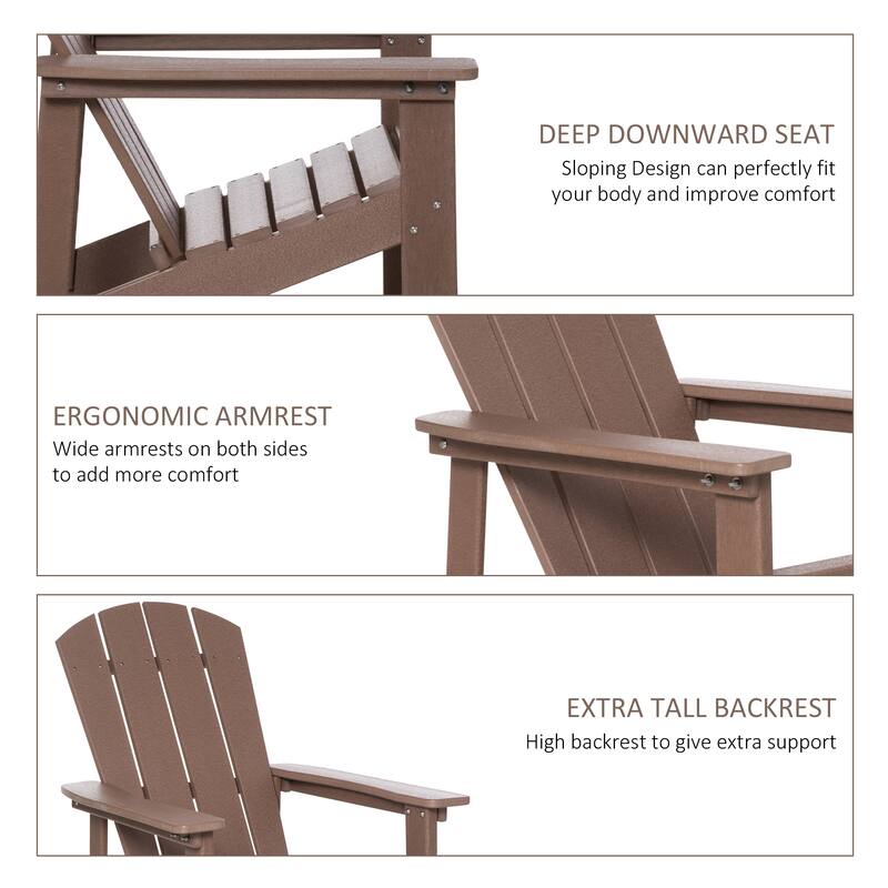 Outsunny Plastic Adirondack Chair, HDPE Fire Pit Chair with High Back for Backyard, Garden