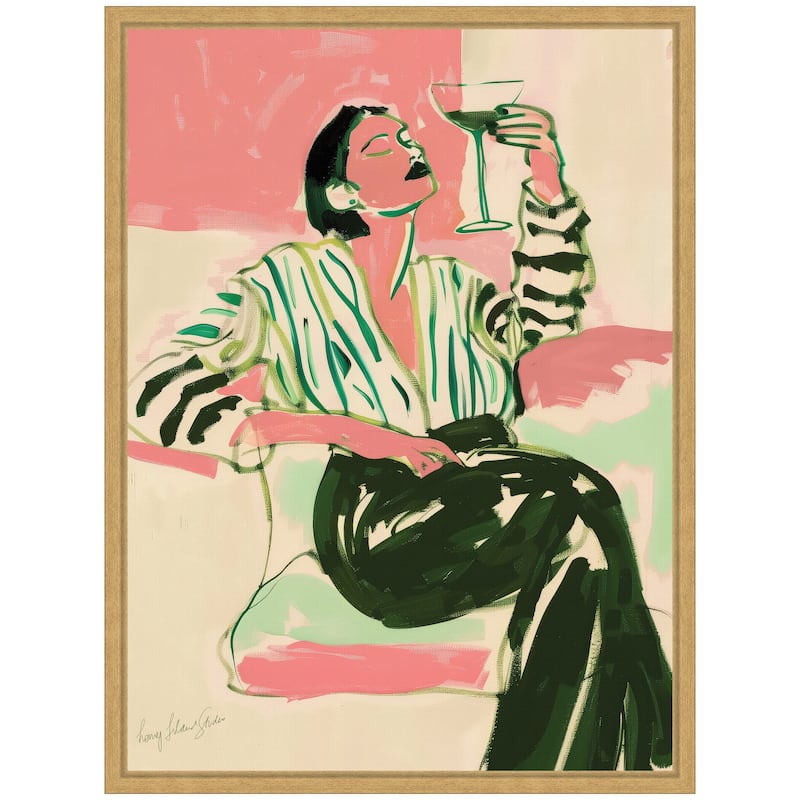 Kate and Laurel Sylvie Fashion Woman Drinking Martini Framed Canvas by Honey Island Studio