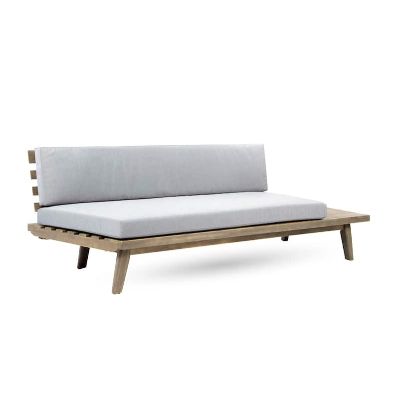 Roomfitters Outdoor 4-Piece V-Shaped Acacia Wood Sofa Set with Coffee Table, Gray Cushions