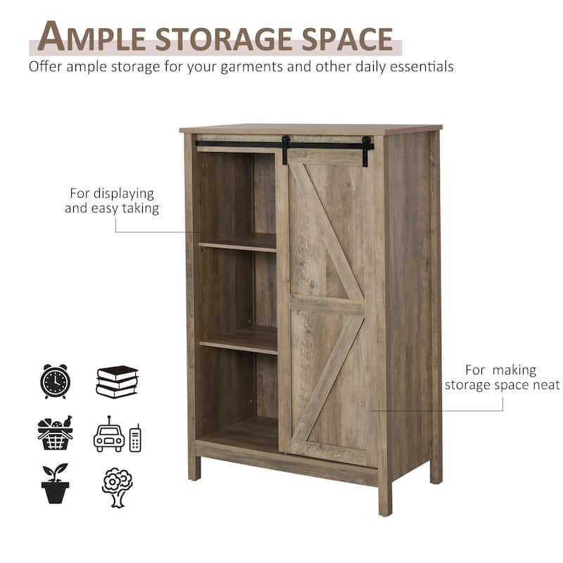HOMCOM Cupboard Storage Cabinet/Home 3-Tier Organizer with Barn Door, and Adjustable Shelf - 35*17.75*52.25