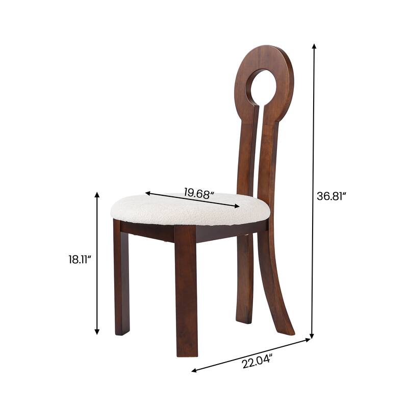 2 Piece Solid Wood Armless Kitchen Dining Chair with Round Backrest and Cushion for Dining Room Kitchen Living Room Bedroom