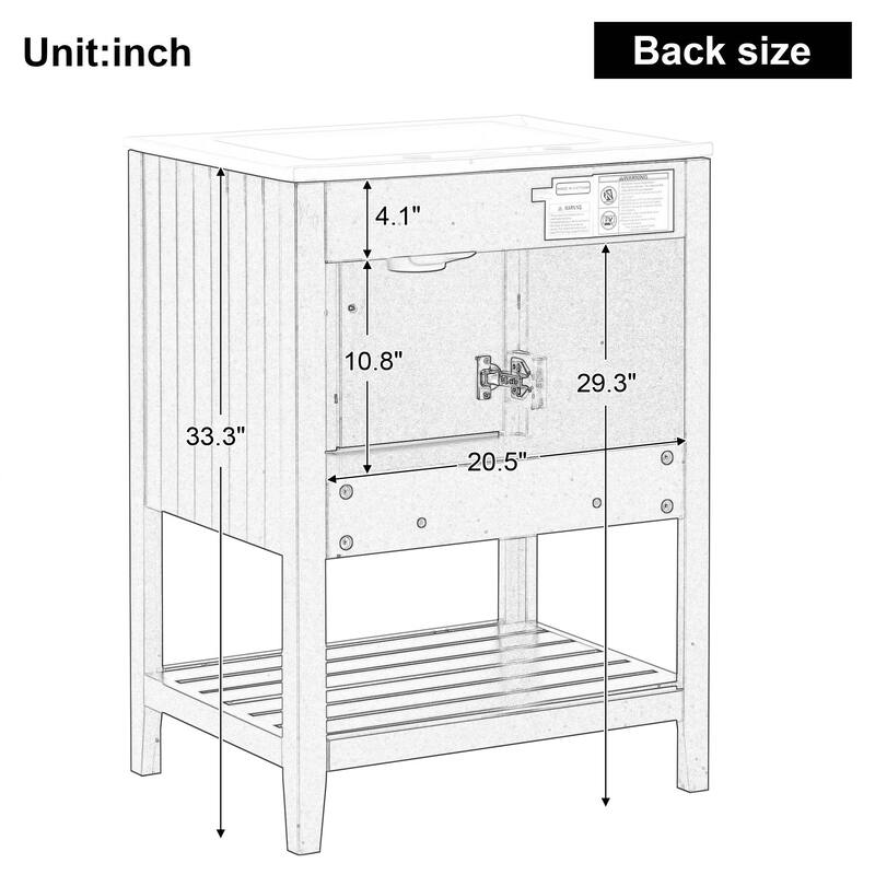 24" Bathroom Vanity with Ceramic Sink and Open Shelf