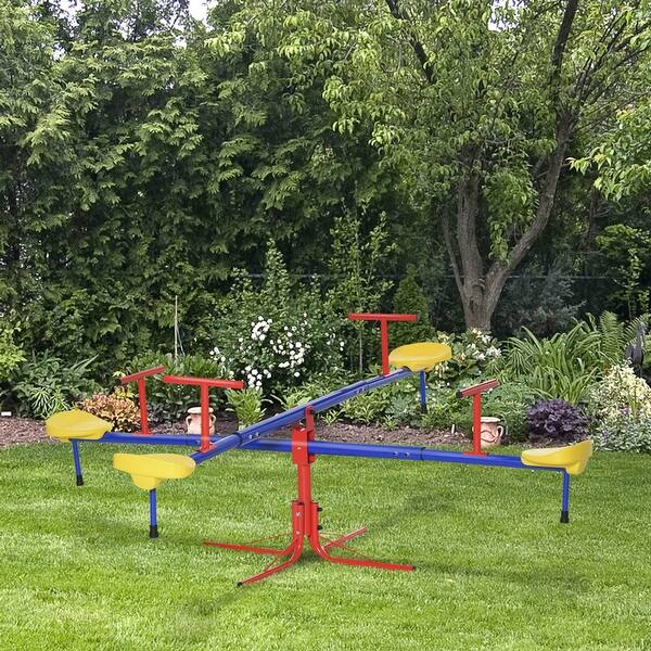 slide 2 of 8, Outsunny Teeter Totter Seesaw 4 Seat Backyard Toy Playground Equipment 3-8 Years Old Kids - See Saw