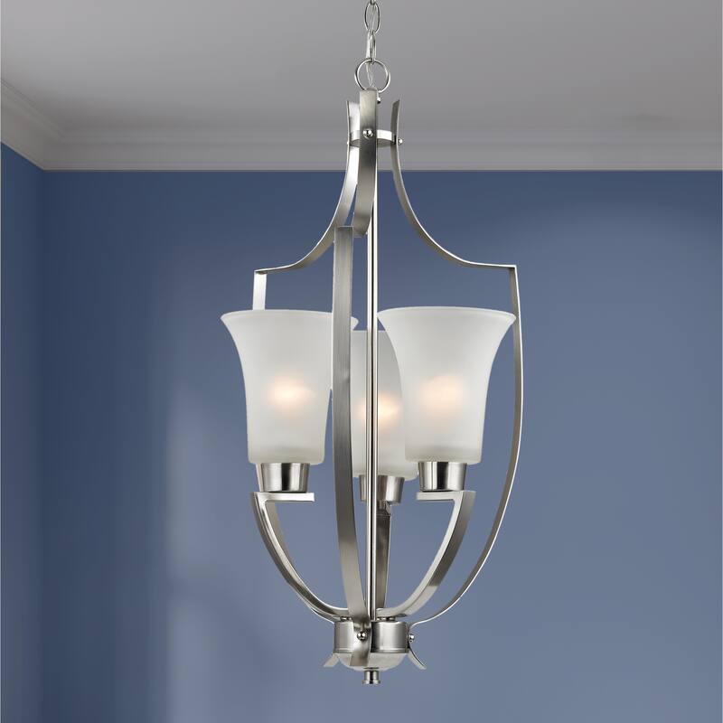 Elk Home Foyer Brushed Nickel With White Glass 3 Light Pendant