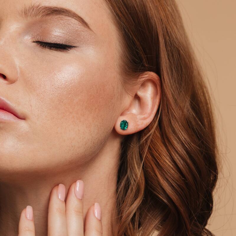 Miadora 4 4/5ct TGW Oval Created Emerald Set of Necklace and Earrings in Sterling Silver