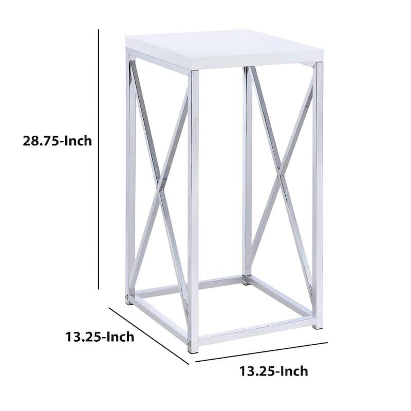Fine Looking Metal Accent Table , White And Silver