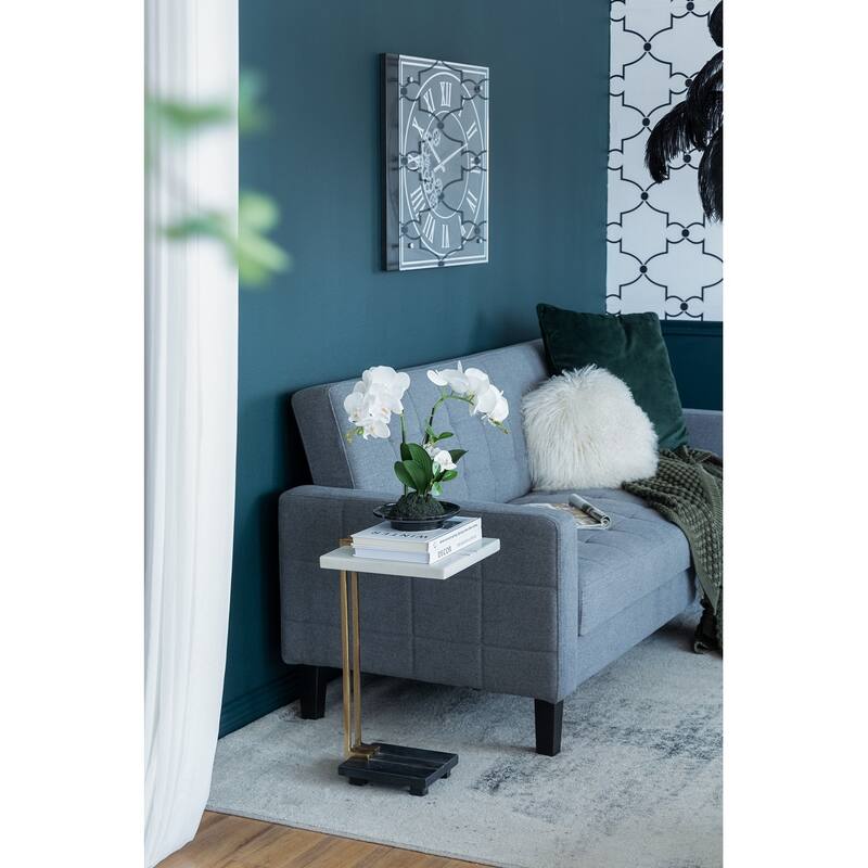12.5x12x22" Aluminum And Marble C-Shaped Side Table