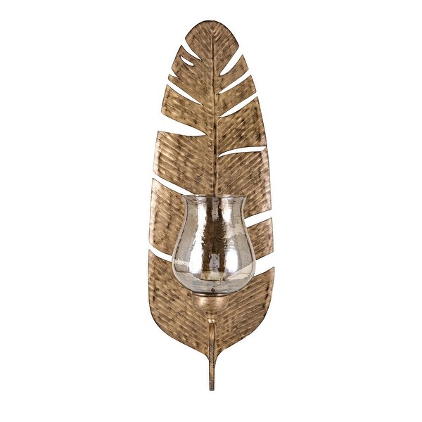 IMAX Home 14722 Hachi Glass and Iron Wall Mounted Pillar Sconce Candle Holder - Bronze