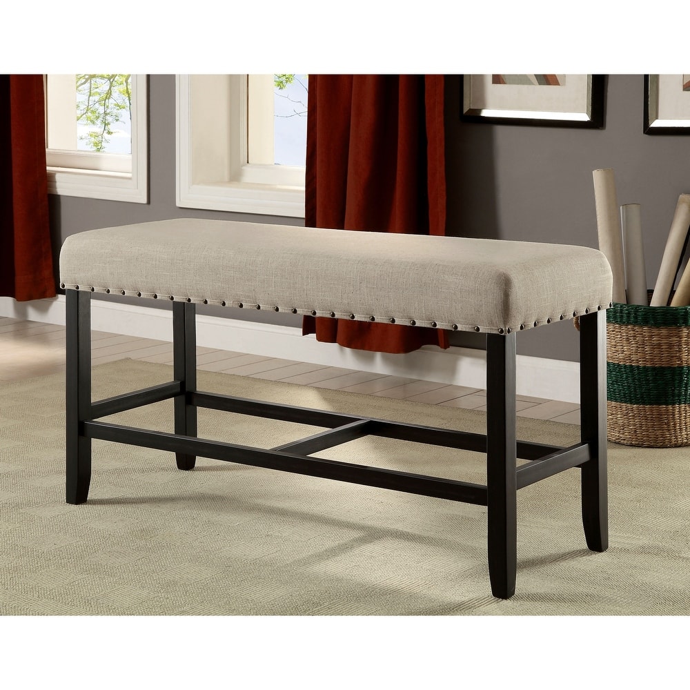 Furniture of America Tays Rustic Linen Fabric 44-inch Counter Bench