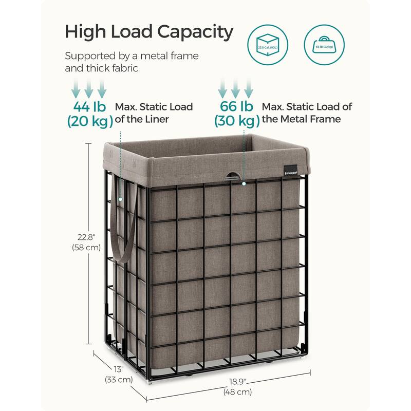 Laundry Hamper, 23.8 Gal (90L) Laundry Basket, Collapsible Clothes Hamper, Removable and Washable Liner, Metal Wire Frame