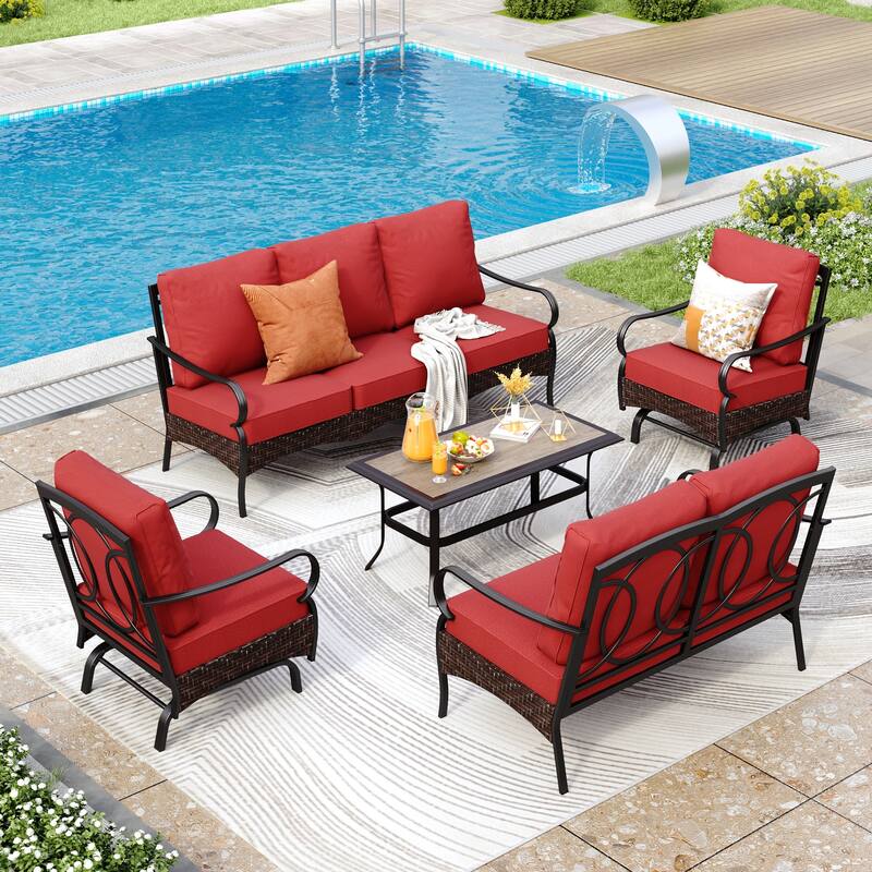 MAISON ARTS Modern Outdoor Patio Furniture Set with Waterproof Cushions - 5-Piece Wicker & Metal Conversation Set