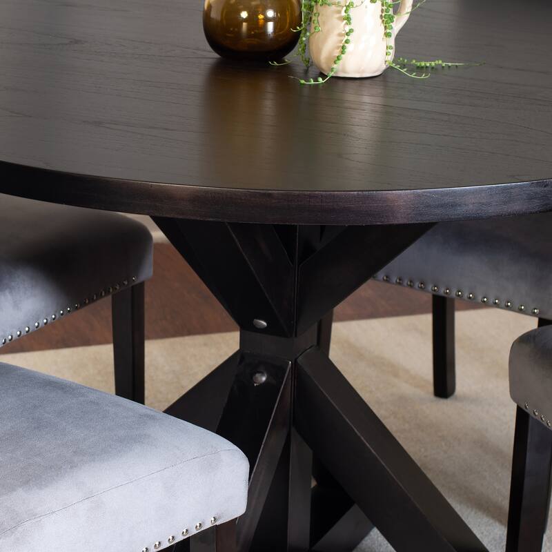 Modern 5-Piece Dining Set with Round Cross Base Table & 4 Chairs