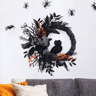 20 Inch Halloween Owl Door Wreath for Door Wall Party Home Decor - N/A