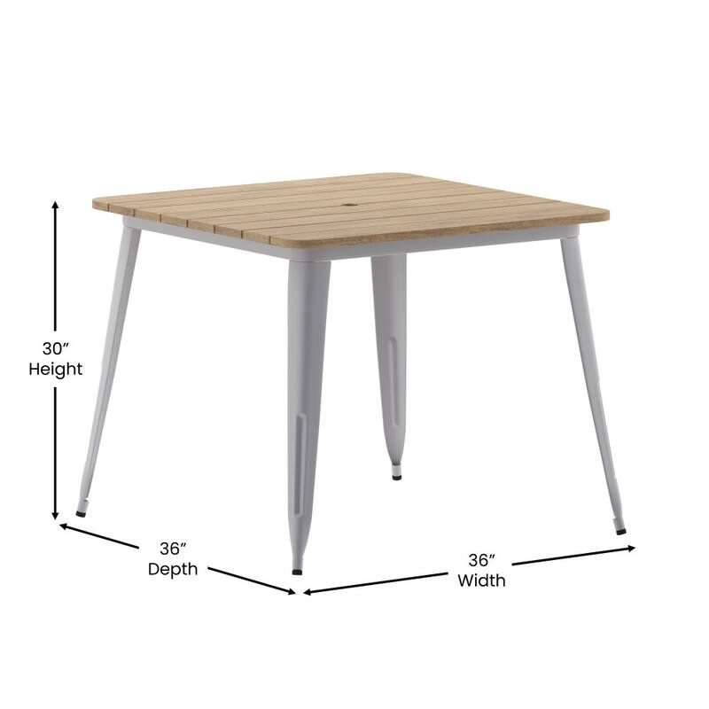 36" SQ Commercial Poly Resin Restaurant Table with Umbrella Hole - 36"W x 36"D x 30"H