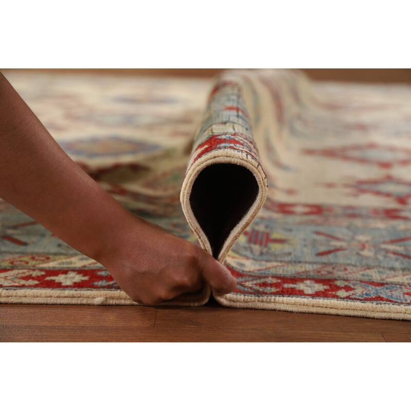 Hand Knotted Oriental 100% Wool Carpet Traditional Geometric Beige & Ivories Kazak Area Rug - 12' 0'' X 9' 1''