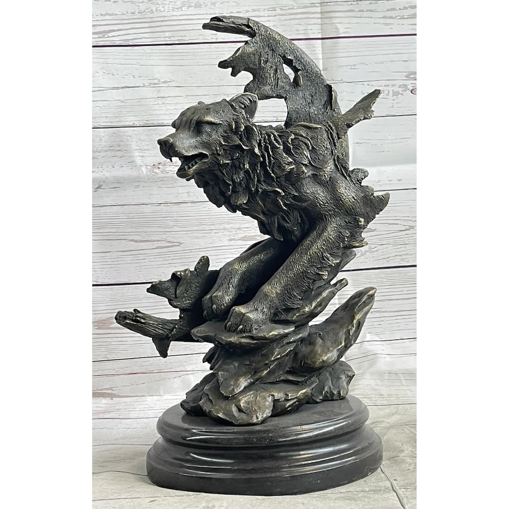 Abstract Surrealist Imitative Wolf Sculpture Statue Bronze Metal On Marble Base Signed Art