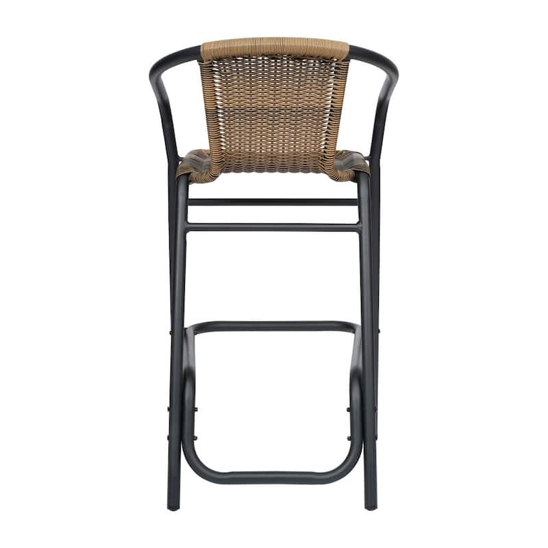 Commercial Indoor-Outdoor Rattan Restaurant Barstool with Aluminum Frame-Set of 4