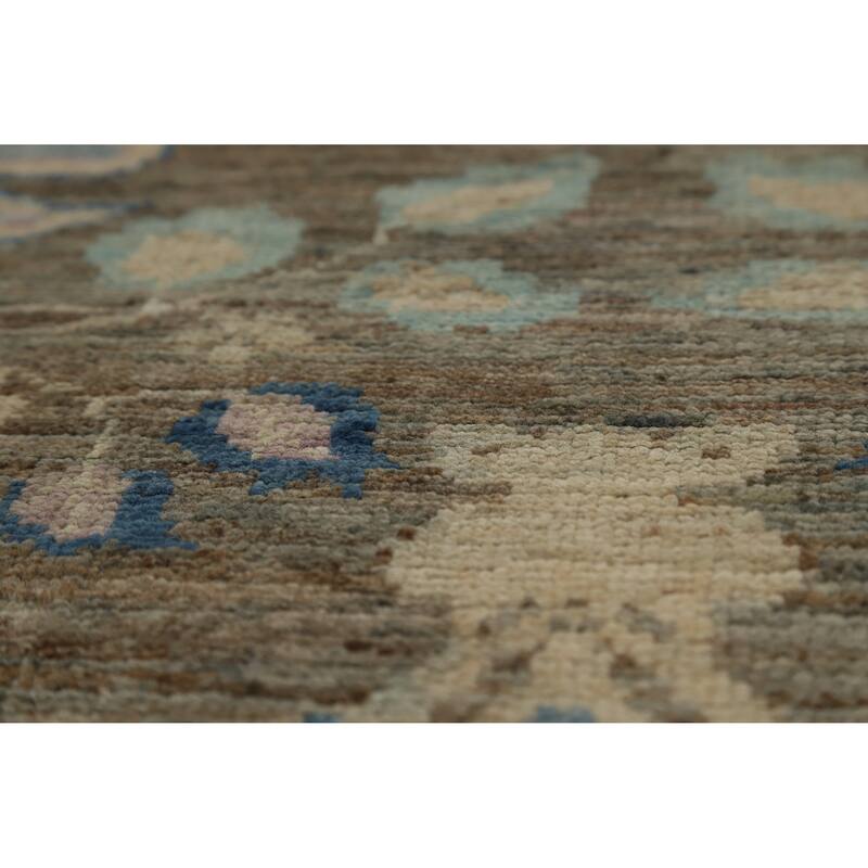 Hand Knotted Oriental 100% Wool Carpet Transitional All-Over Greys & Charcoal Oushak Runner Rug - 11' 8'' X 3' 0''