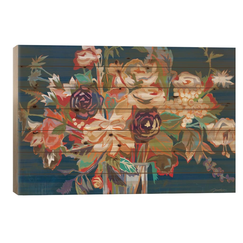 Deja Blue Print On Wood by Liz Jardine - Multi-Color