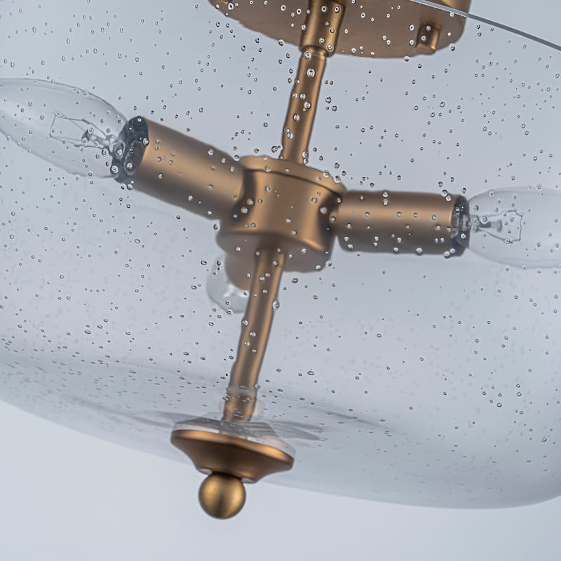 Modern Transitional 3-Light Seeded Glass Drum Flush Mount Foyer Ceiling Lights - Brass