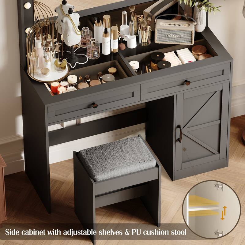Vanity Dressing Makeup Table with 2-Drawer 11 LED Bulbs Mirror