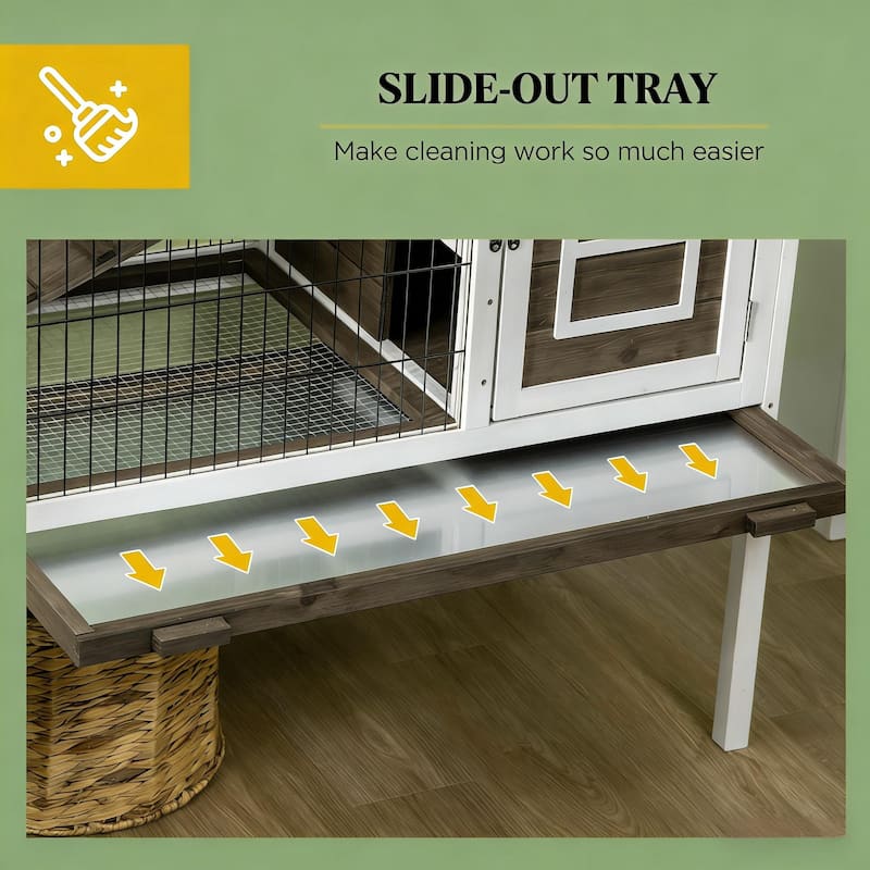 Spacious Pet House,Wood Rabbit Hutch is designed for convenient cleaning - Coffee,White