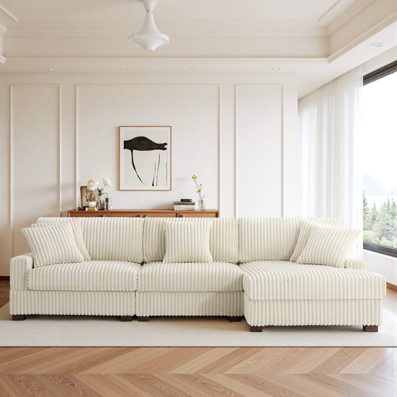 118.3" W Plush Corduroy Square Arm Upholstered Sectional Modular Sofa