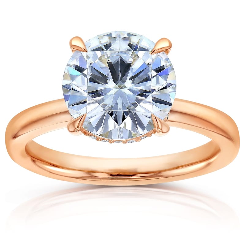 Kobelli Sunset Line 4.1 Carats Lab Grown Diamond Certified 14k Solid Gold Round Floating Drape Halo Verona Ring - Rose - 6