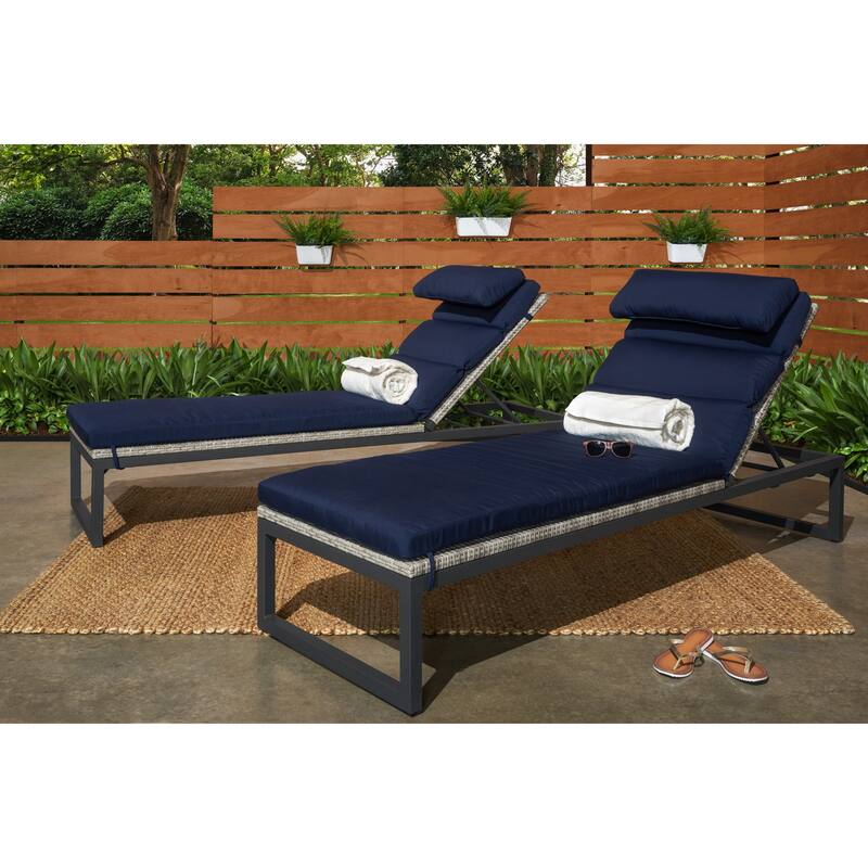 Milo Gray 2 Piece Sunbrella Outdoor Patio Chaise Lounges