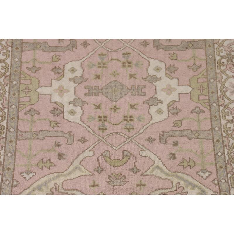 Light Pink Floral Oushak Oriental Area Rug Handmade Wool Carpet - 4'10"x 7'8"