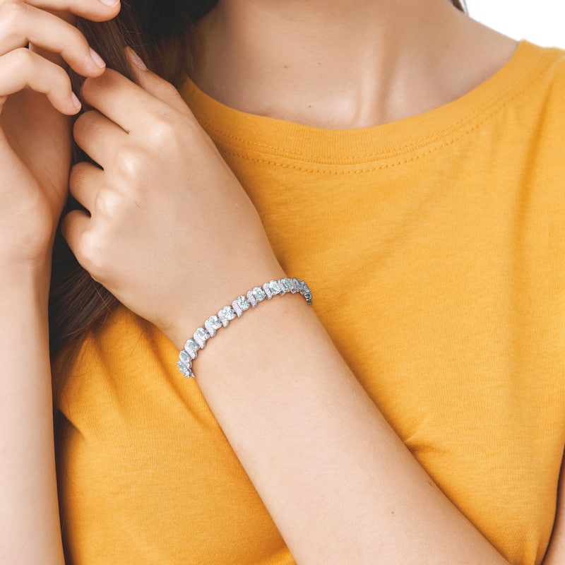 Miadora 11 1/5ct TGW Oval Aquamarine Diamond Accent S Link Tennis Bracelet Sterling Silver