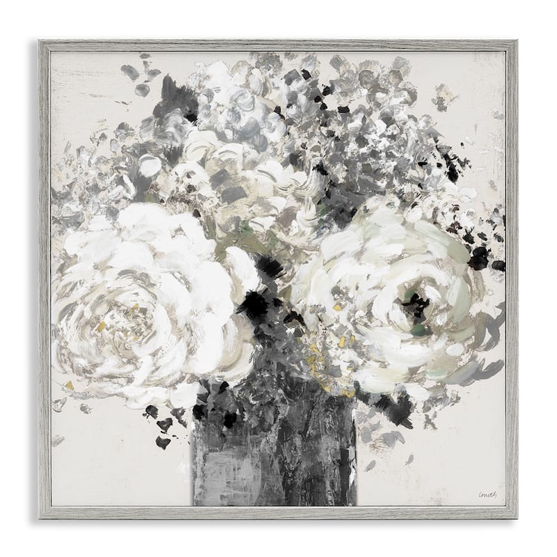 Stupell Bold Abstract Floral Arrangement Black Cream Expressive Flowers Framed Wall Art - 17 x 17 - Grey