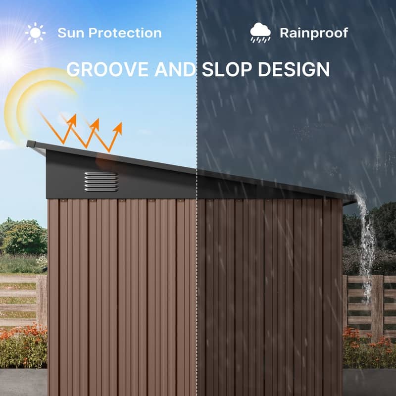 6' x 4' / 8' x 6' Outdoor Storage Shed, Galvanized Metal Garden Shed with Double Lockable Doors