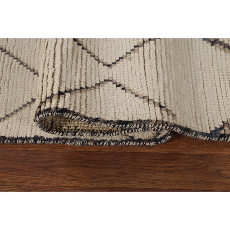 Beige Trellis Moroccan Oriental Area Rug Hand-Knotted Wool Carpet - 6'3"x 9'9"