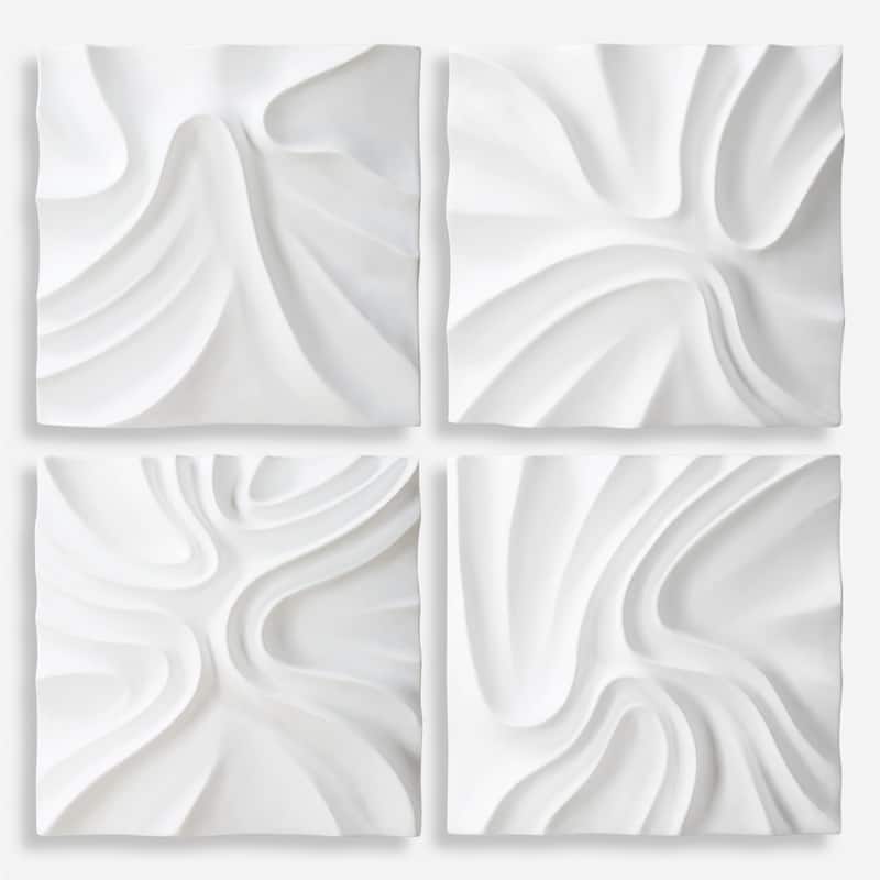 Snowdrift Sculpted Square Wall Decorations - 15.25" - White - Set of 4
